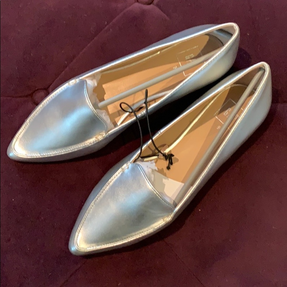 NWT silver pointed toe flats